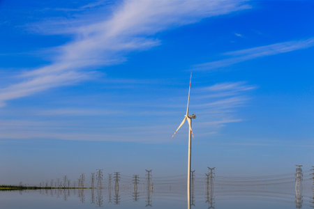 Windmill in the blue sky backgroundの写真素材