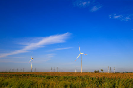 Windmill in the blue sky backgroundの写真素材
