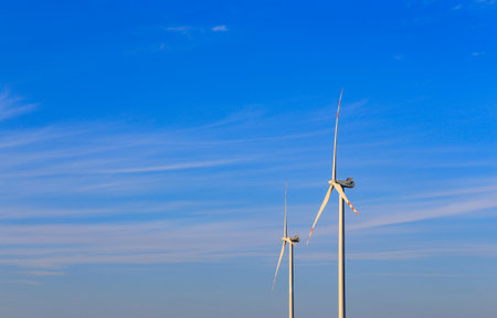 Windmill in the blue sky backgroundの写真素材