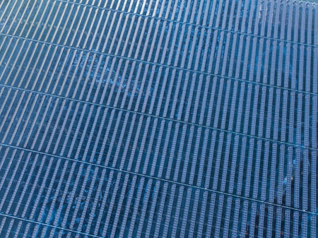 Drones capture large-scale photovoltaic panels on siteの写真素材