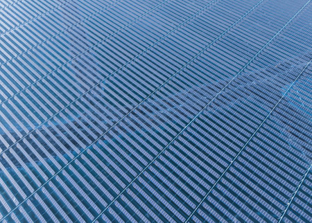 Drones capture large-scale photovoltaic panels on siteの写真素材
