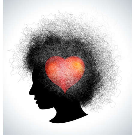 Retro girl silhouette with heartのイラスト素材