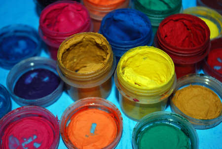 open jars with colored ink