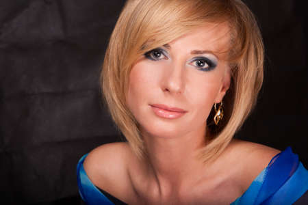 Blond Hair   Beauty isolated on a Black Backgroundの写真素材