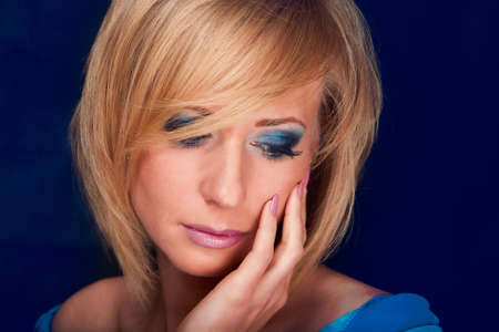 Blond Hair  Beautiful Sexy Blonde Girl  Beauty isolated on a Black Backgroundの写真素材