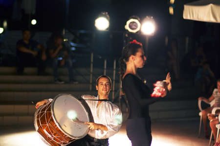 Sunny Beach, Bulgaria - August 17, 2015: Bulgarian folk dances - a small representation in the lobby...