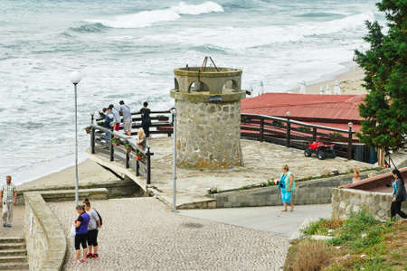 Old Nessebar, Bulgaria - August 22, 2015:Restored lighthouse on the shore of Old Nessebarのeditorial素材