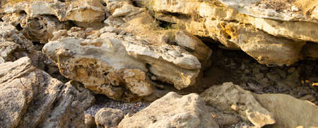 Rock texture. The view of the layers of weathered rockの写真素材