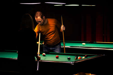 A couple of players at the billiard tableのeditorial素材