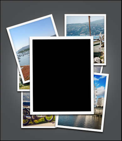 Empty photo frame, edge blank  and travel photos background の写真素材