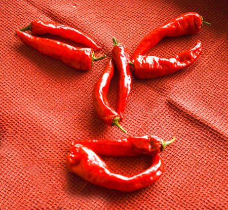 Hot bitter pepper on a red backgroundの写真素材
