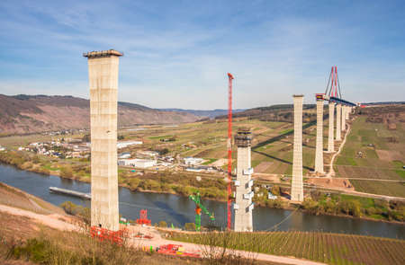 High Moselle Bridge construction side view over the Moselle valley Landscape  Rheinland Pfalz Germanyの写真素材
