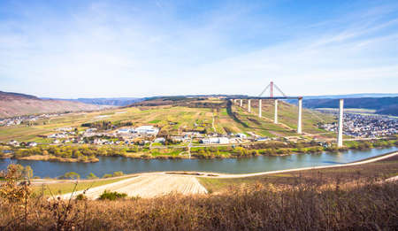 High Moselle Bridge construction side view over the Moselle valley Landscape  Rheinland Pfalz...