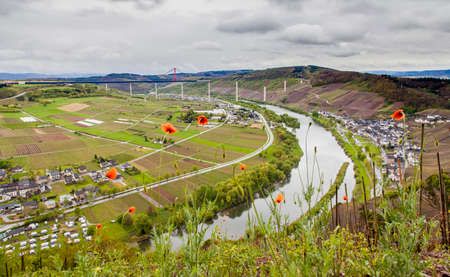 Moselle valley Landscape  and view on High Moselle Bridge construction side Rheinland Pfalz Germany at Springの写真素材