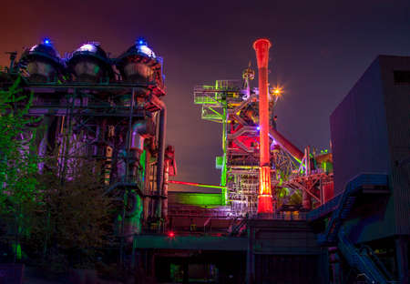 Landscape Park Duisburg North With colorful night lighting Industrial Culture park Germanyの写真素材