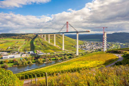 Moselle Vineyads Landscape and Hochmoselbruecke under constraction Germanyの写真素材