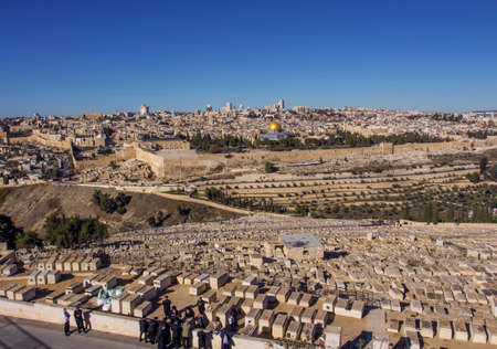 The holy city Jerusalem view from the Oelberg on Old Town and Temple Mount Travel Israelのeditorial素材