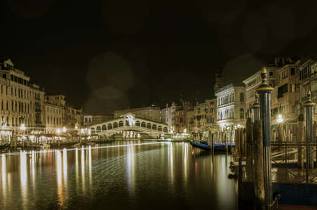 Venice grand canal and rialto bridge at night exposure  Travel Italy lagoon city Europe World Heritageのeditorial素材