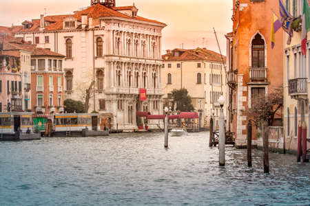 venice  Grand Canal  boat traffic  and Venetian Architecture buildings Travel Italyのeditorial素材