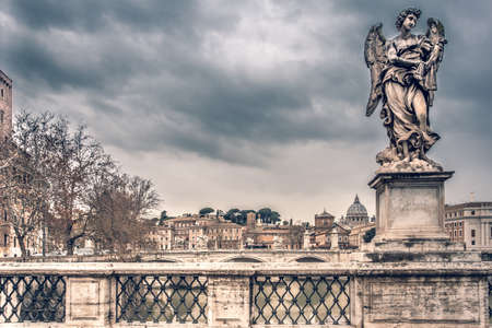 Ponte Sant Angelo Bridge over the river Tiber in Rome Italy Europe Winter Travel  Citiesのeditorial素材