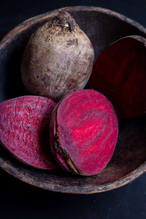 fresh beetroot in rustic wooden bowl still life food  on daylight