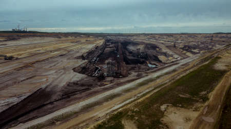 brown coal open pit Landscape at Sunset Inden Germany RWE Haevy Power Industry