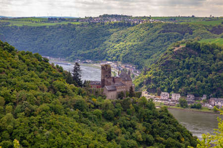Castle Katz in sankt Goarshausen Rhine Valley landscape Germany Intersting placesのeditorial素材