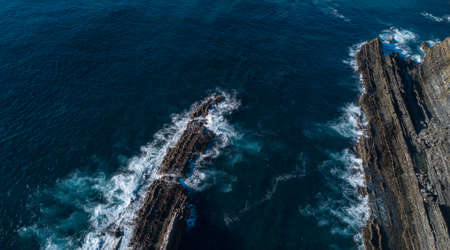 Aerial view of  cliffs and Waves i Cabo Sardao Atlantic coast Portugalの写真素材