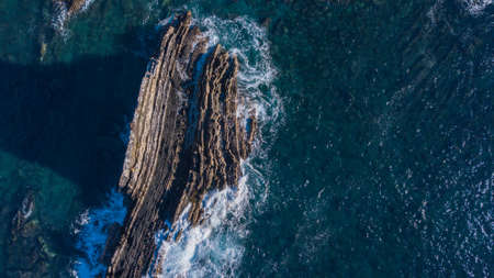 Aerial view of  cliffs and Waves i Cabo Sardao Atlantic coast Portugalの写真素材