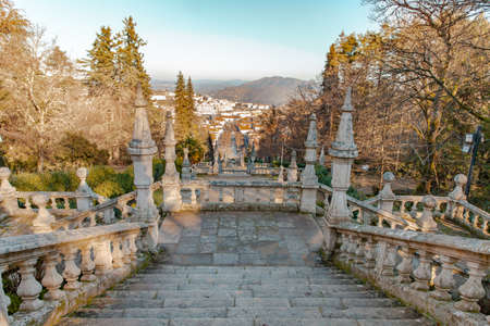 Baroque staircase to the Church  Nossa Senhora dos Remedios in  Lamego north Portugal travel landmarksの写真素材
