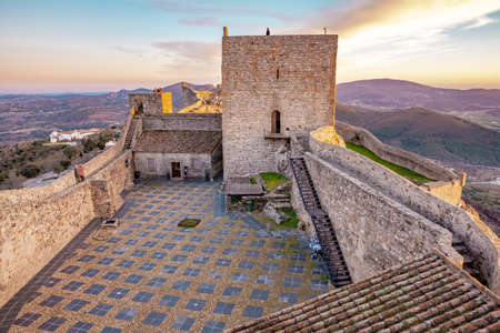 The Castle Fort Wall of the Medieval Village Marvao in Alentejo Portugalの写真素材