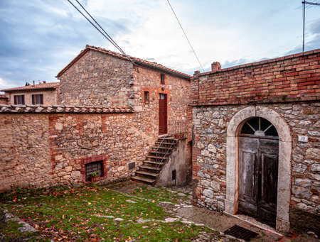 Tuscan Medieval Village Rocca d 'Orcia in the evening Tuscvany Italyの写真素材