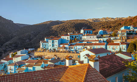 The famous blue village Juzcar also called smurf village in  Spain Andalusia