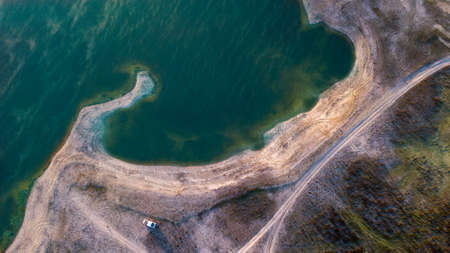 Camper at the Reservoir from Montargil view from above Ponte de Sor Alentejo Portugal