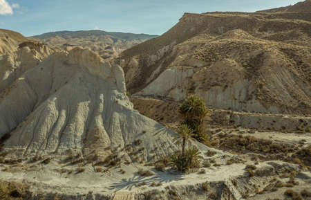 drone Aerial view of Tabernas desert landscape in Andalusia Almeria Spain Only desert in Europeの写真素材