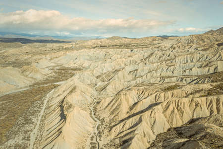 drone Aerial view of Tabernas desert landscape in Andalusia Almeria Spain Only desert in Europeの写真素材