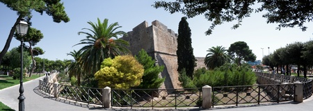 panorama shot of a medieval castel in daylight from Manfredonia Apulia in Italy. historical building from middle ageのeditorial素材