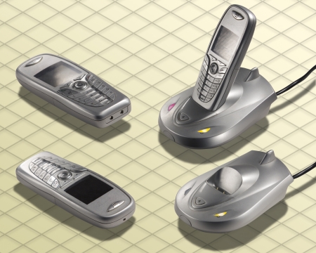 Isometric Photograph - Cordless Telephone wireless isolated on white with clipping path included - All my ISO shots are modular and you can use them mixing together having the same angle of prospective - really good to make composition or place all stuff の写真素材