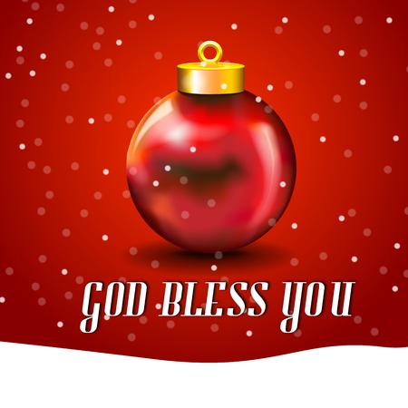 Christmas Ball Card with snow, and free copy space  Merry Xmas card with ball and white copyspace and God Bless You typedのイラスト素材