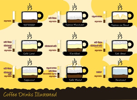 Nine most common Caffee drinksのイラスト素材