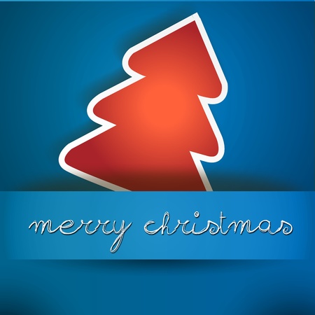 Blue Merry Christmas Card with Red Tree  Blue Merry Xmas card with the Tree Icon, and copyspace with an hand written wish textのイラスト素材