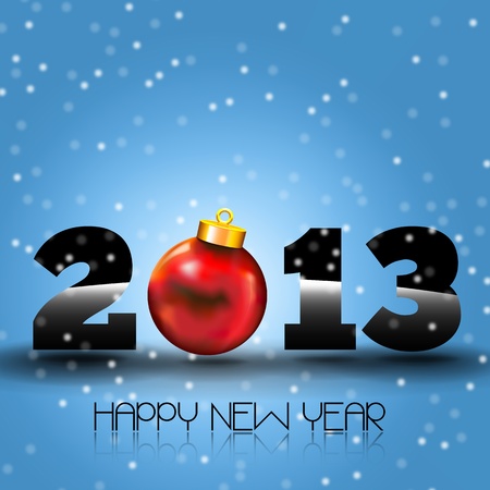 Happy New Year 2013 with Red Christmas Ball  Happy new year s eve with snow and red Xmas Ballのイラスト素材