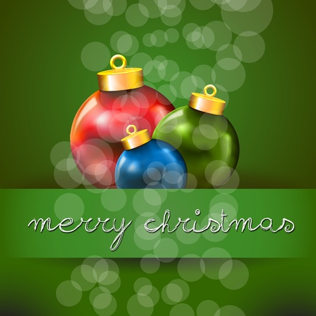 Green Merry Christmas Card with Three Colored Xmas ballのイラスト素材