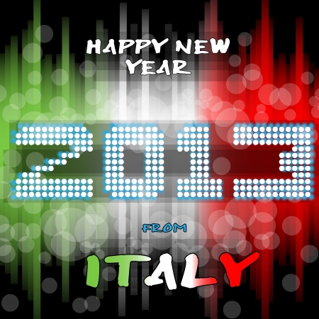 Happy new year s eve with a multicolored background, bright text like little light ball and the colors of the italian flag, green white red  Italy のイラスト素材