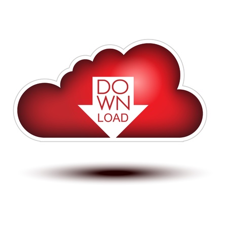 Red Cloud Button Concept for Downloading  Cloud Icon on white background, concept button full sized with an arrow icon to download stuffsのイラスト素材