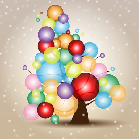 Christmas Tree Card with Snow and balls  Multicolored Merry Xmas card with the Tree Icon, and free copyspaceのイラスト素材