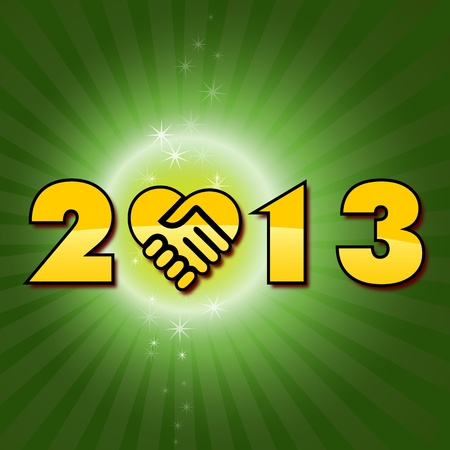 Green Happy new 2013 year shaking hands  have a new year, happy 2013, text on a green fantasy background with shaking hands iconのイラスト素材