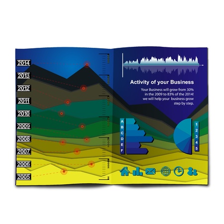 InfoGraphic Chart like a Mountain Landscape  Histogram chart customizable to explain the growth of your business with graphic elements collection and Iconsのイラスト素材