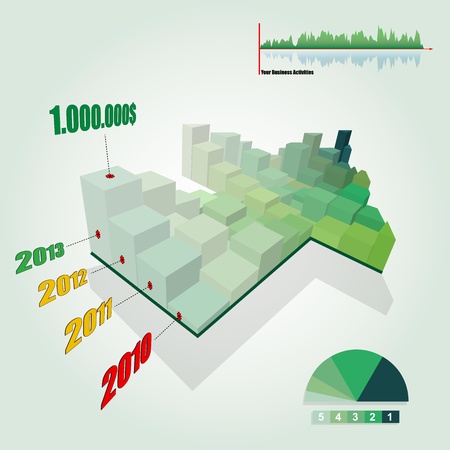 3D Histogram Graph with Growing Green Arrow Shape  Histogram chart customizable to explain the growth of your business Arrow UP のイラスト素材