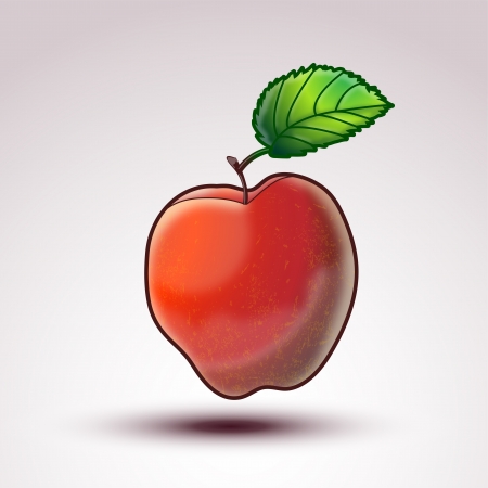 Red Apple Icon isolated on white  Red Apple Fruit Icon Series, Isolated on white with Green Leaf on Topのイラスト素材